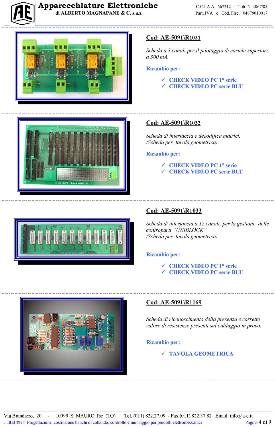 (Scheda per tavola geometrica) CHECK VIDEO PC 1 serie CHECK VIDEO PC serie BLU Cod: AE-5091\R1033 Scheda di interfaccia a 12 canali, per la gestione delle controparti