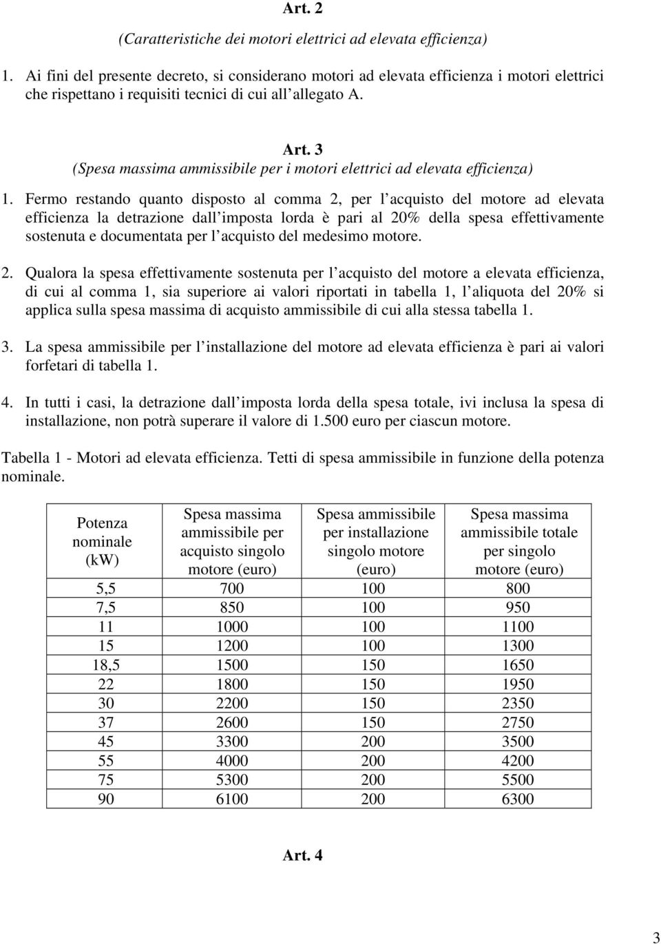 3 ( massima ammissibile per i motori elettrici ad elevata efficienza) 1.