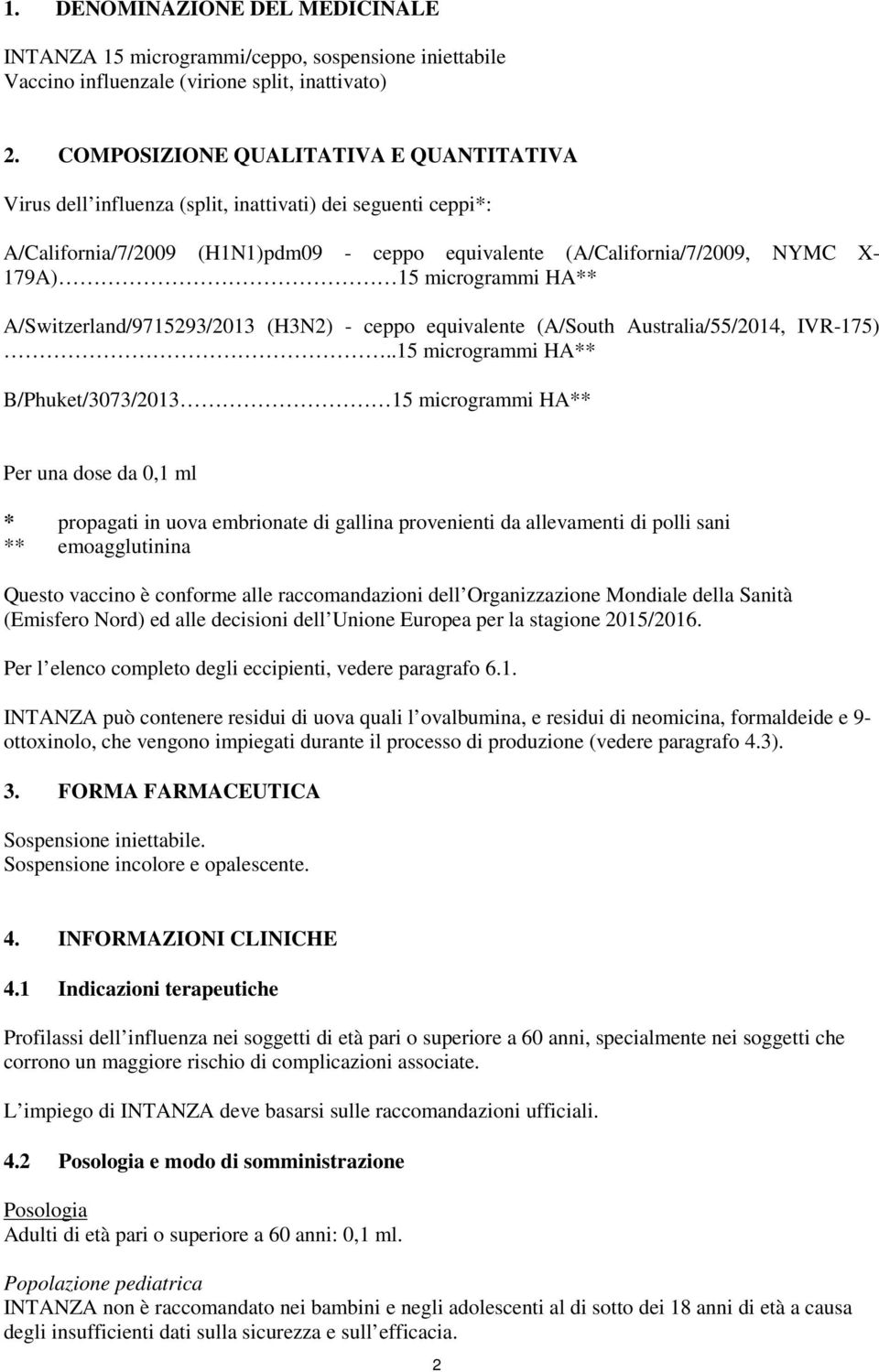 microgrammi HA** A/Switzerland/9715293/2013 (H3N2) - ceppo equivalente (A/South Australia/55/2014, IVR-175).