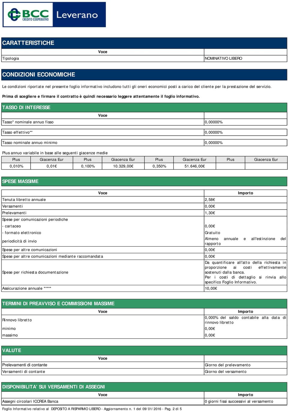 TASSO DI INTERESSE Tasso* nominale annuo fisso 0,00000% Tasso effettivo** 0,00000% Tasso nominale annuo minimo 0,00000% Plus annuo variabile in base alle seguenti giacenze medie Plus Giacenza Eur