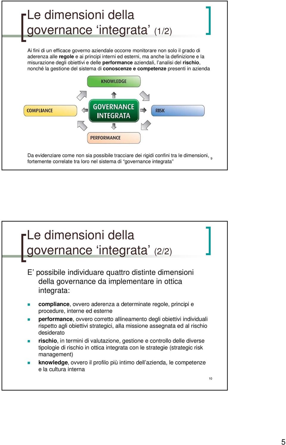non sia possibile tracciare dei rigidi confini tra le dimensioni, 9 fortemente correlate tra loro nel sistema di governance integrata Le dimensioni della governance integrata (2/2) E possibile