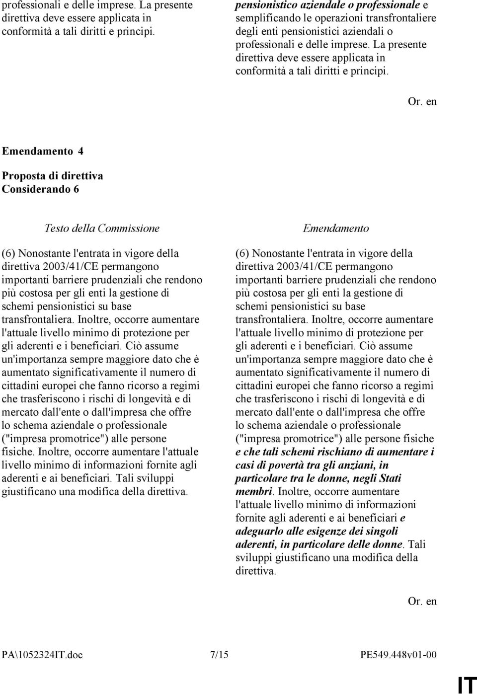 2003/41/CE permangono importanti barriere prudenziali che rendono più costosa per gli enti la gestione di schemi pensionistici su base transfrontaliera.