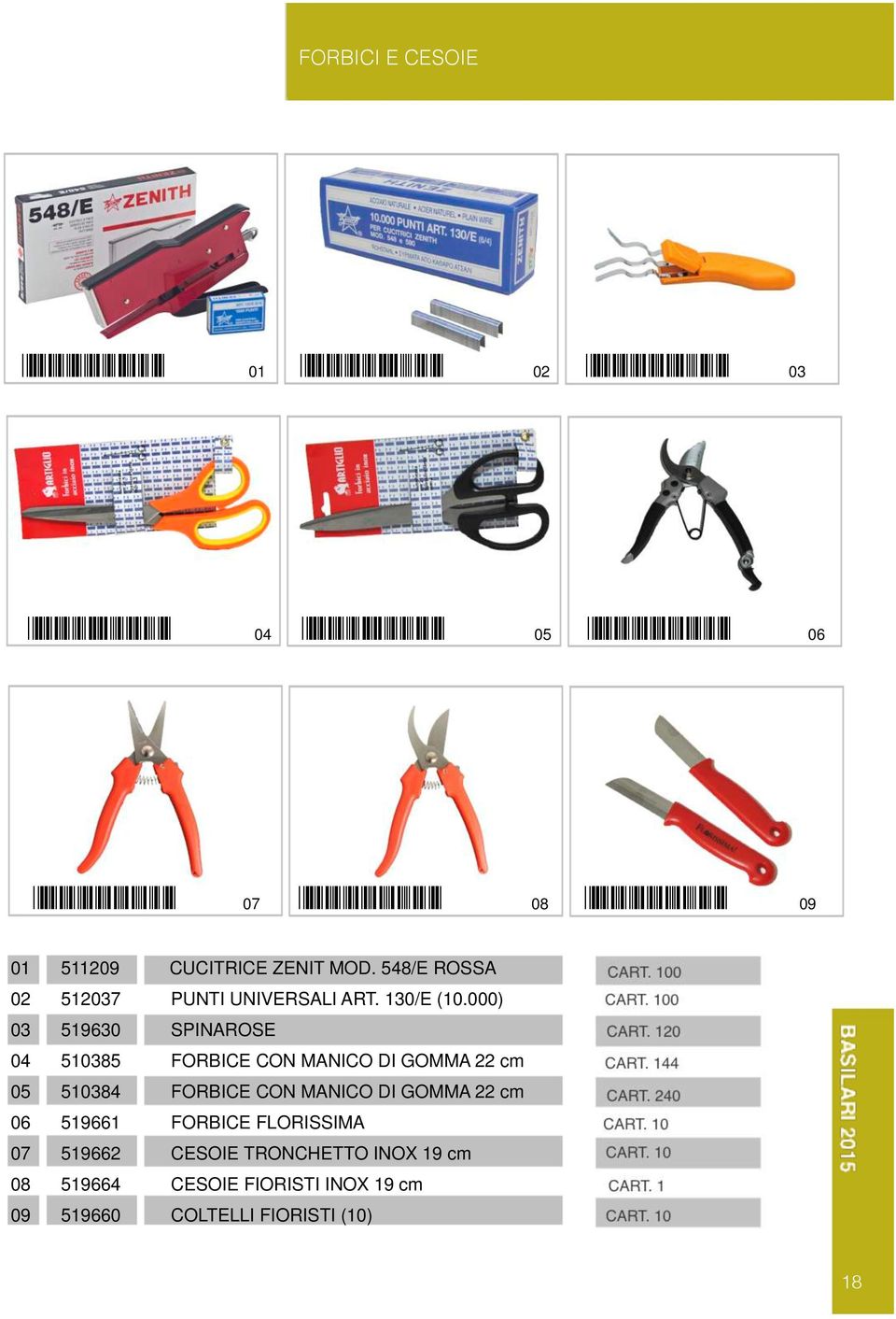 000) 03 519630 SPINAROSE 04 510385 FORBICE CON MANICO DI GOMMA 22 cm 05 510384 FORBICE CON MANICO DI GOMMA 22 cm 06