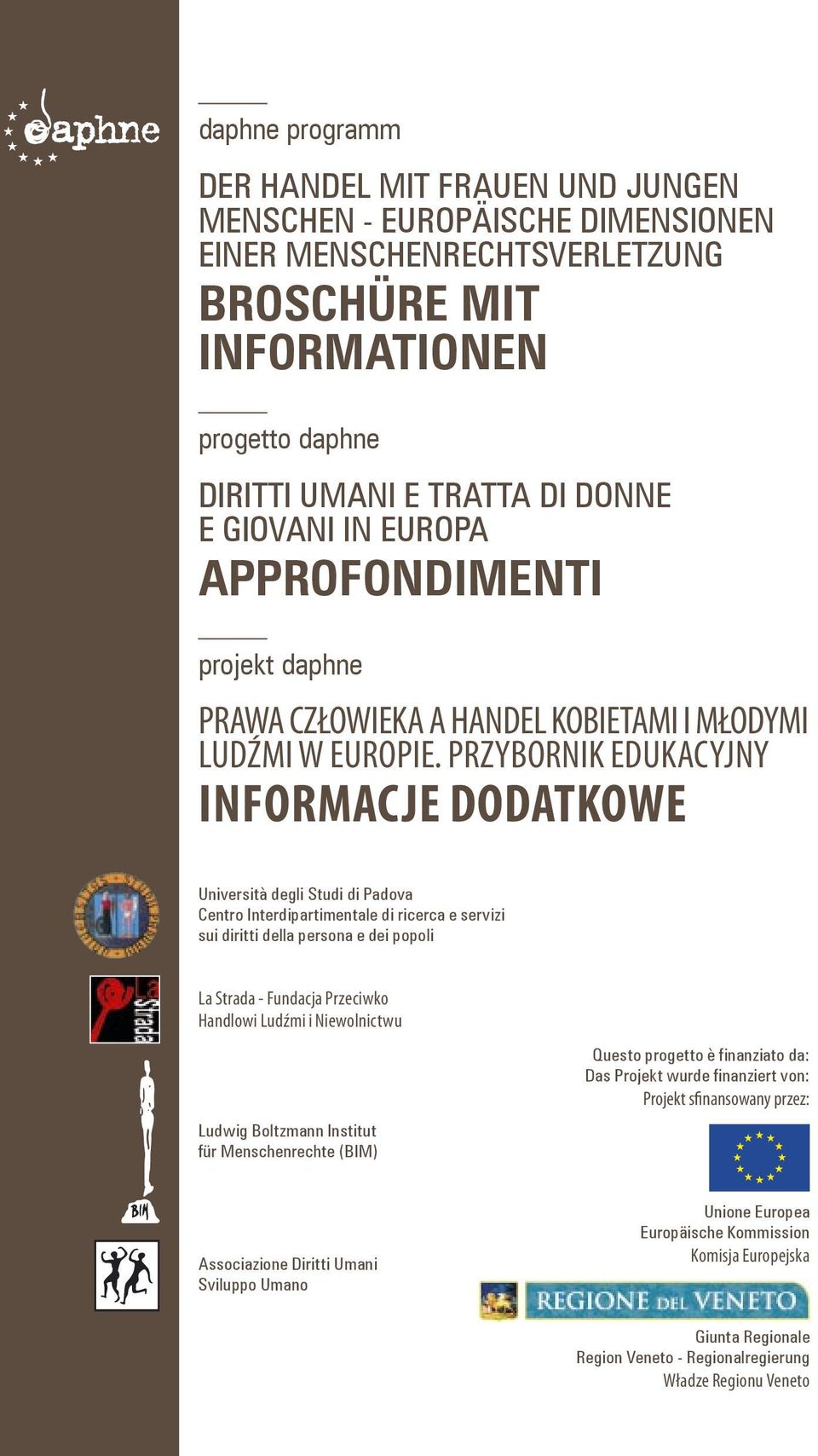 PRZYBORNIK EDUKACYJNY INFORMACJE DODATKOWE Università degli Studi di Padova Centro Interdipartimentale di ricerca e servizi sui diritti della persona e dei popoli La Strada - Fundacja Przeciwko