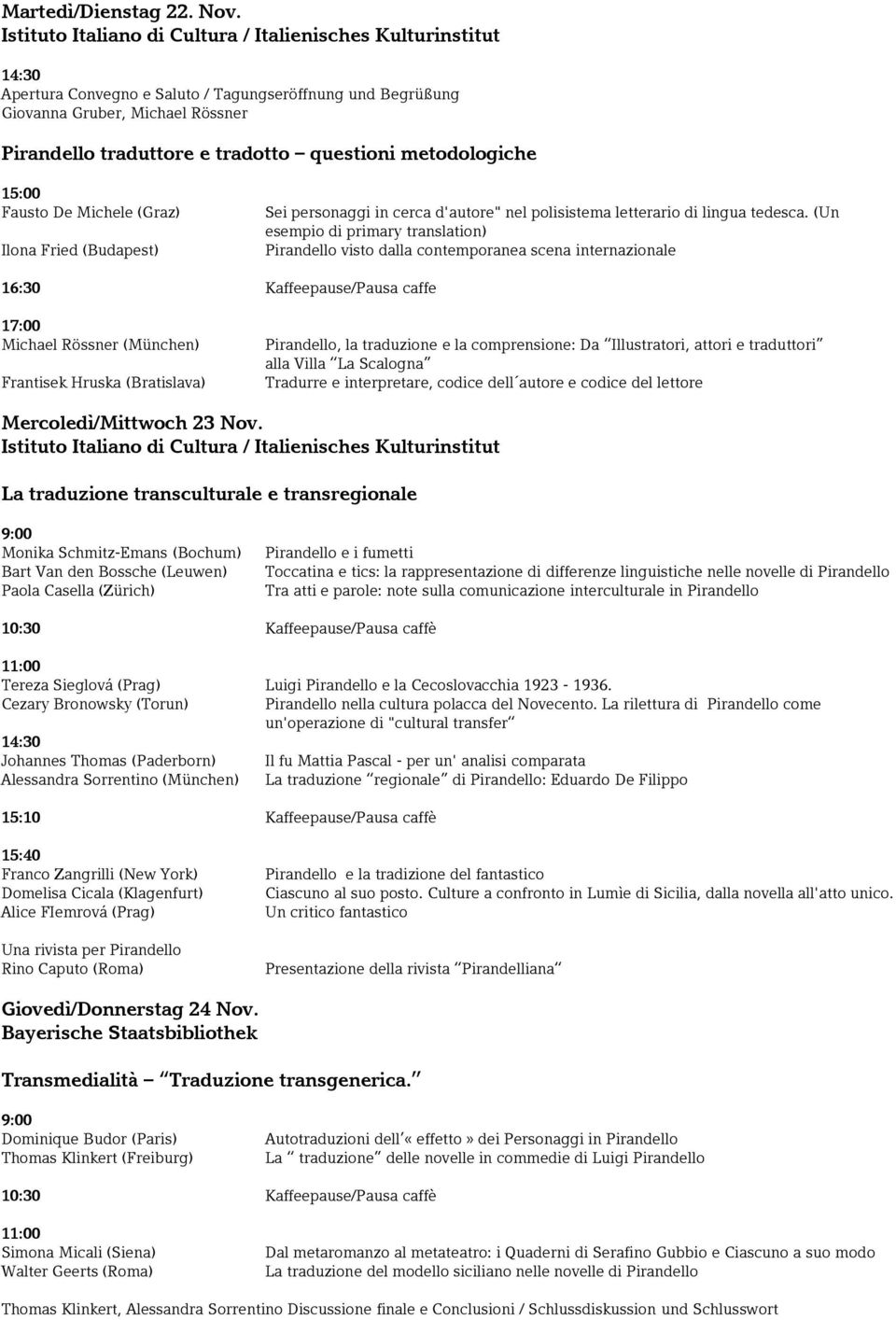 questioni metodologiche 15:00 Fausto De Michele (Graz) Ilona Fried (Budapest) Sei personaggi in cerca d'autore" nel polisistema letterario di lingua tedesca.