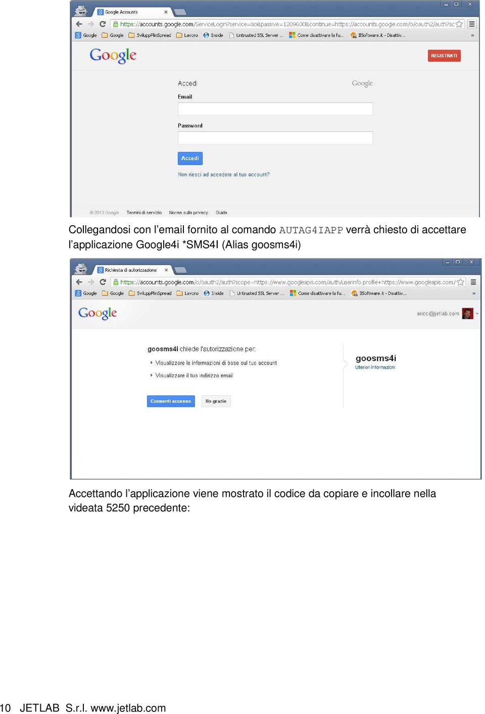 goosms4i) Accettando l applicazione viene mostrato il codice da