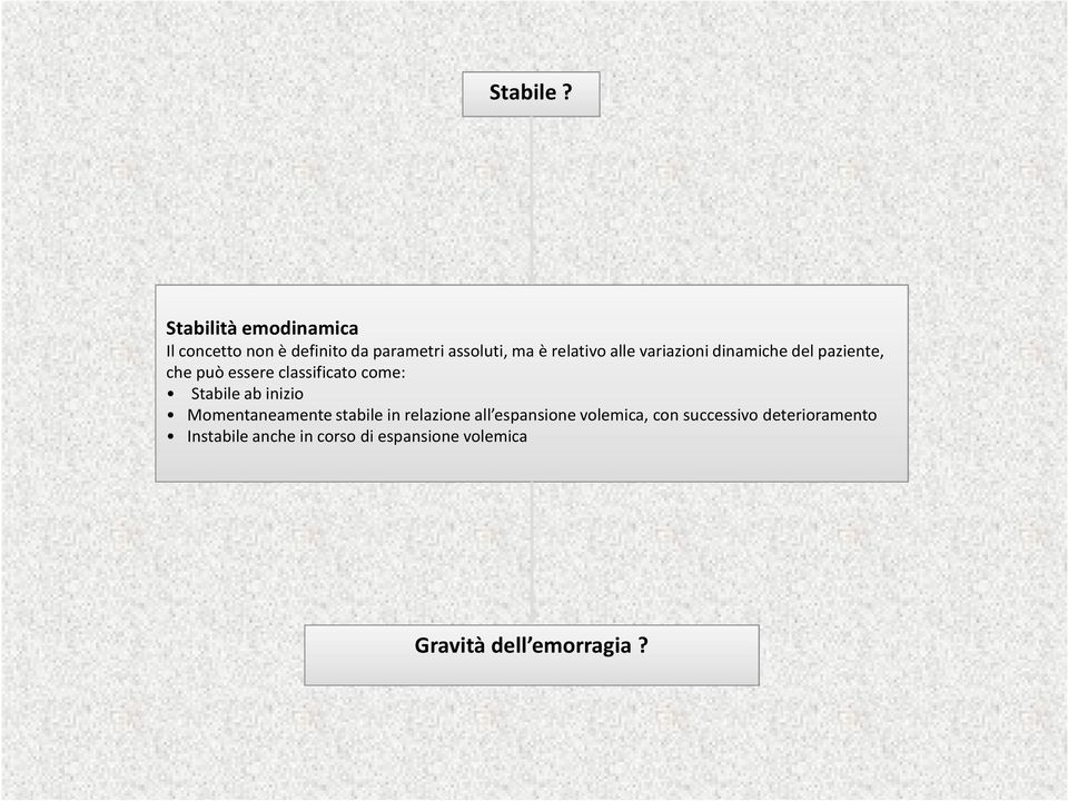 alle variazioni dinamiche del paziente, che può essere classificato come: Stabile ab
