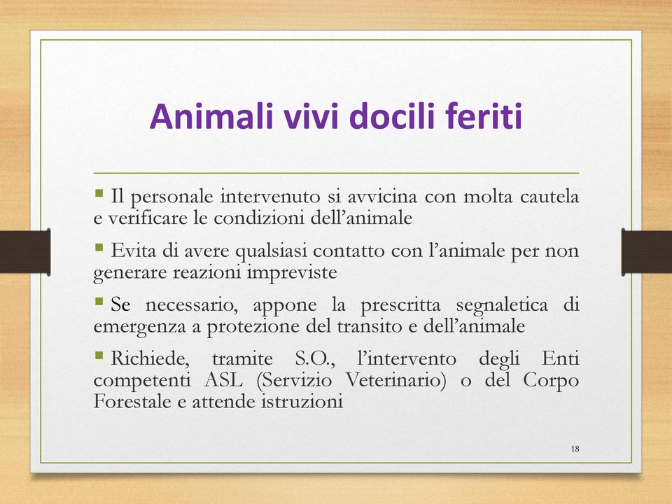 necessario, appone la prescritta segnaletica di emergenza a protezione del transito e dell animale Richiede,