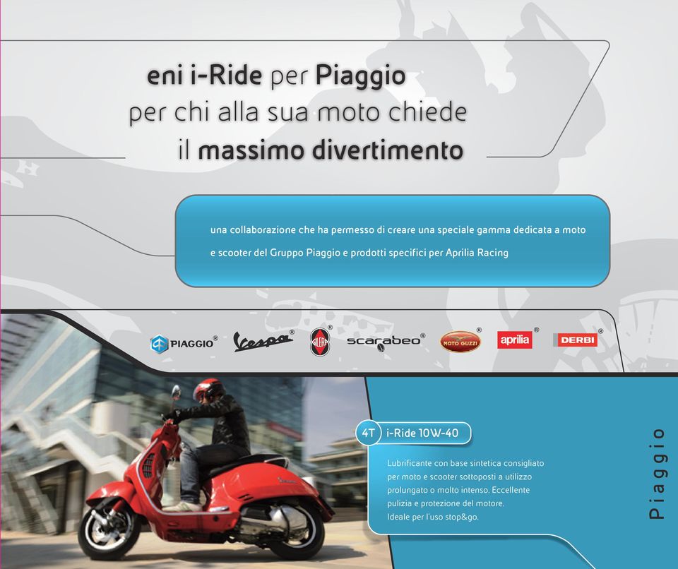 Aprilia Racing 4T i-ride 10W-40 Lubrificante con base sintetica consigliato per moto e scooter sottoposti a