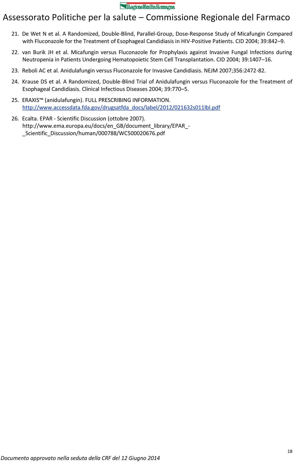 Micafungin versus Fluconazole for Prophylaxis against Invasive Fungal Infections during Neutropenia in Patients Undergoing Hematopoietic Stem Cell Transplantation. CID 2004; 39:1407 16. 23.