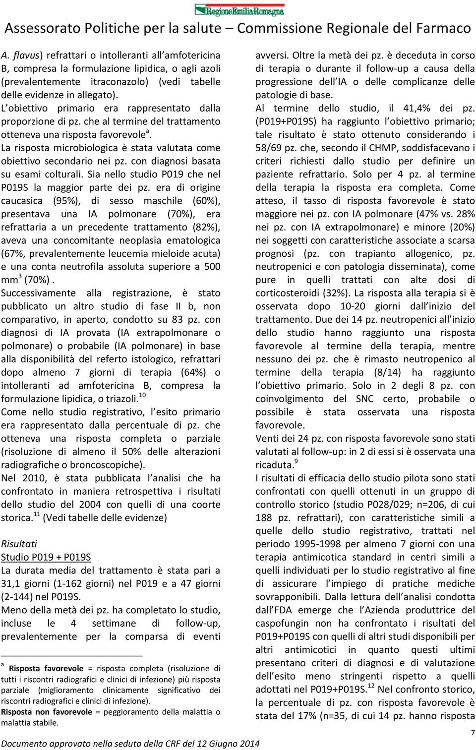 La risposta microbiologica è stata valutata come obiettivo secondario nei pz. con diagnosi basata su esami colturali. Sia nello studio P019 che nel P019S la maggior parte dei pz.