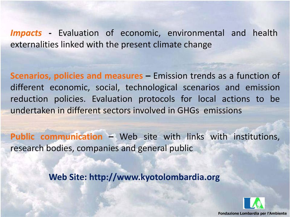 Evaluation protocols for local actions to be undertaken in different sectors involved in GHGs emissions Public communication Web site