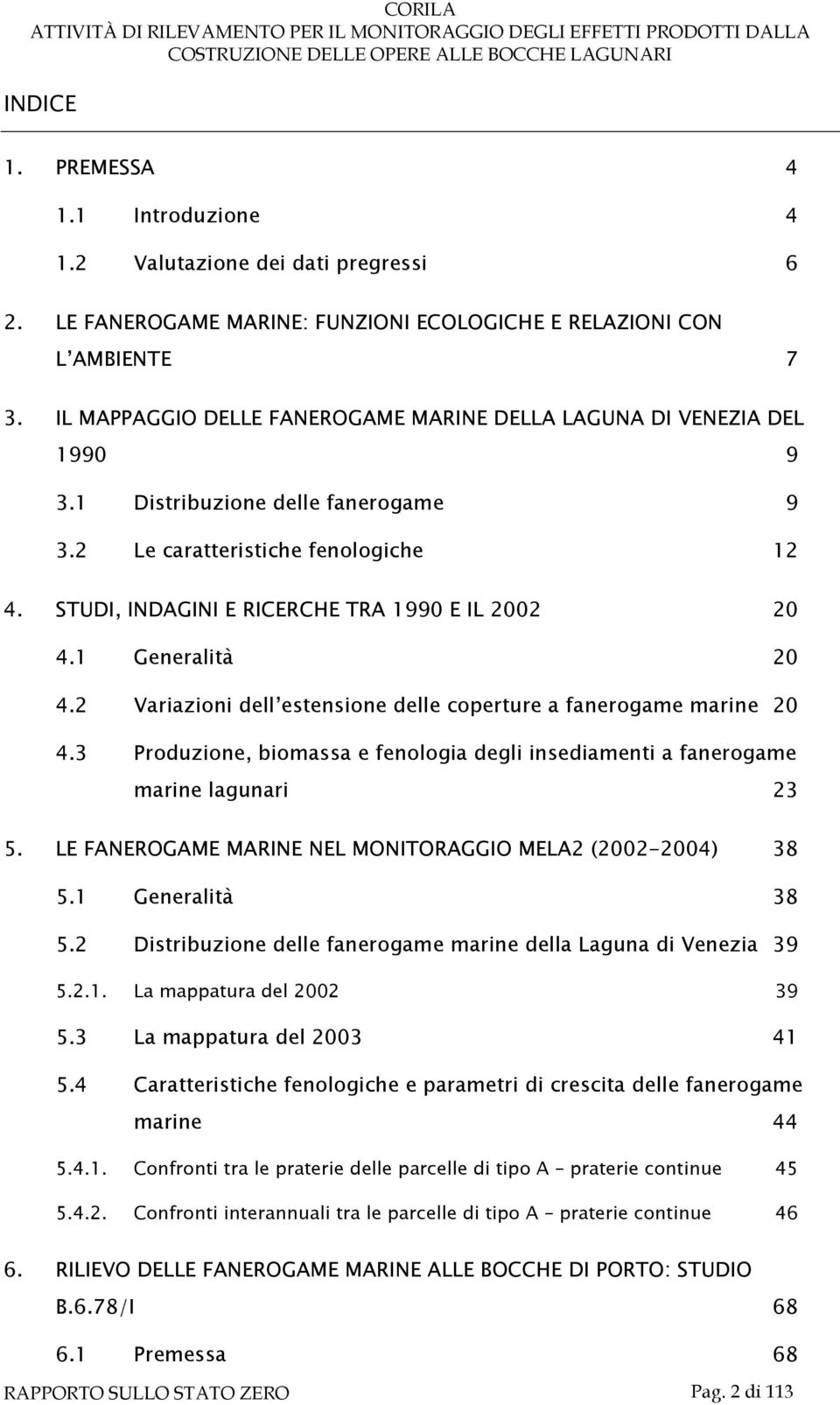 STUDI, INDAGINI E RICERCHE TRA 1990 E IL 2002 20 4.1 Generalità 20 4.2 Variazioni dell estensione delle coperture a fanerogame marine 20 4.