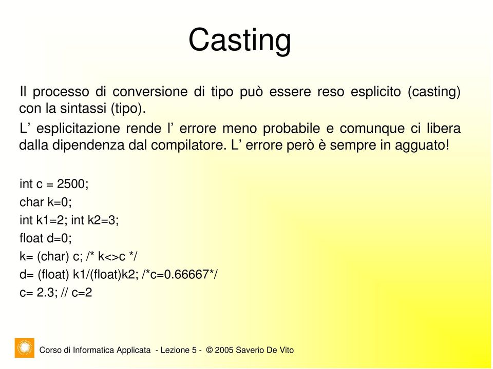 L esplicitazione rende l errore meno probabile e comunque ci libera dalla dipendenza dal