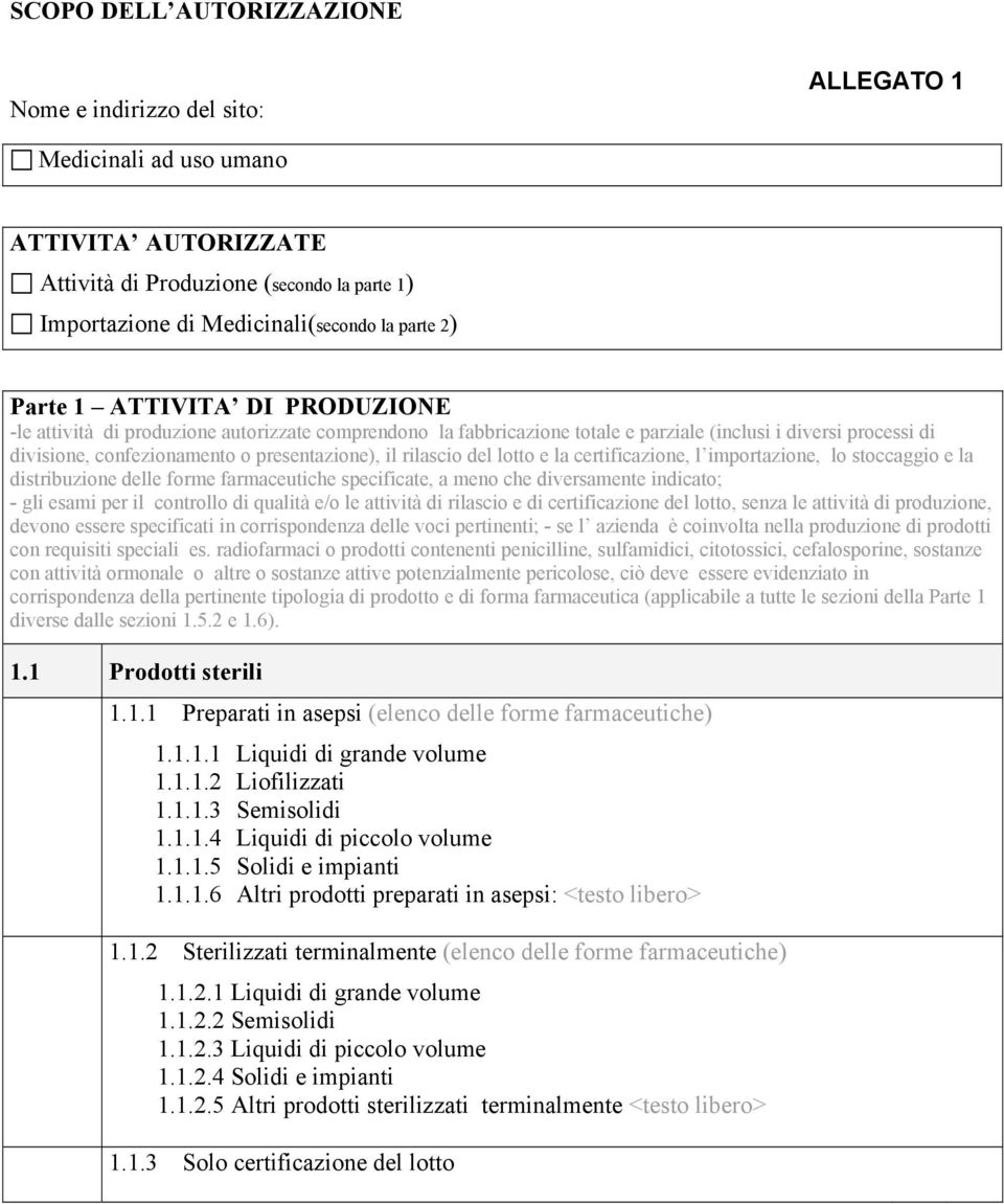 rilascio del lotto e la certificazione, l importazione, lo stoccaggio e la distribuzione delle forme farmaceutiche specificate, a meno che diversamente indicato; - gli esami per il controllo di