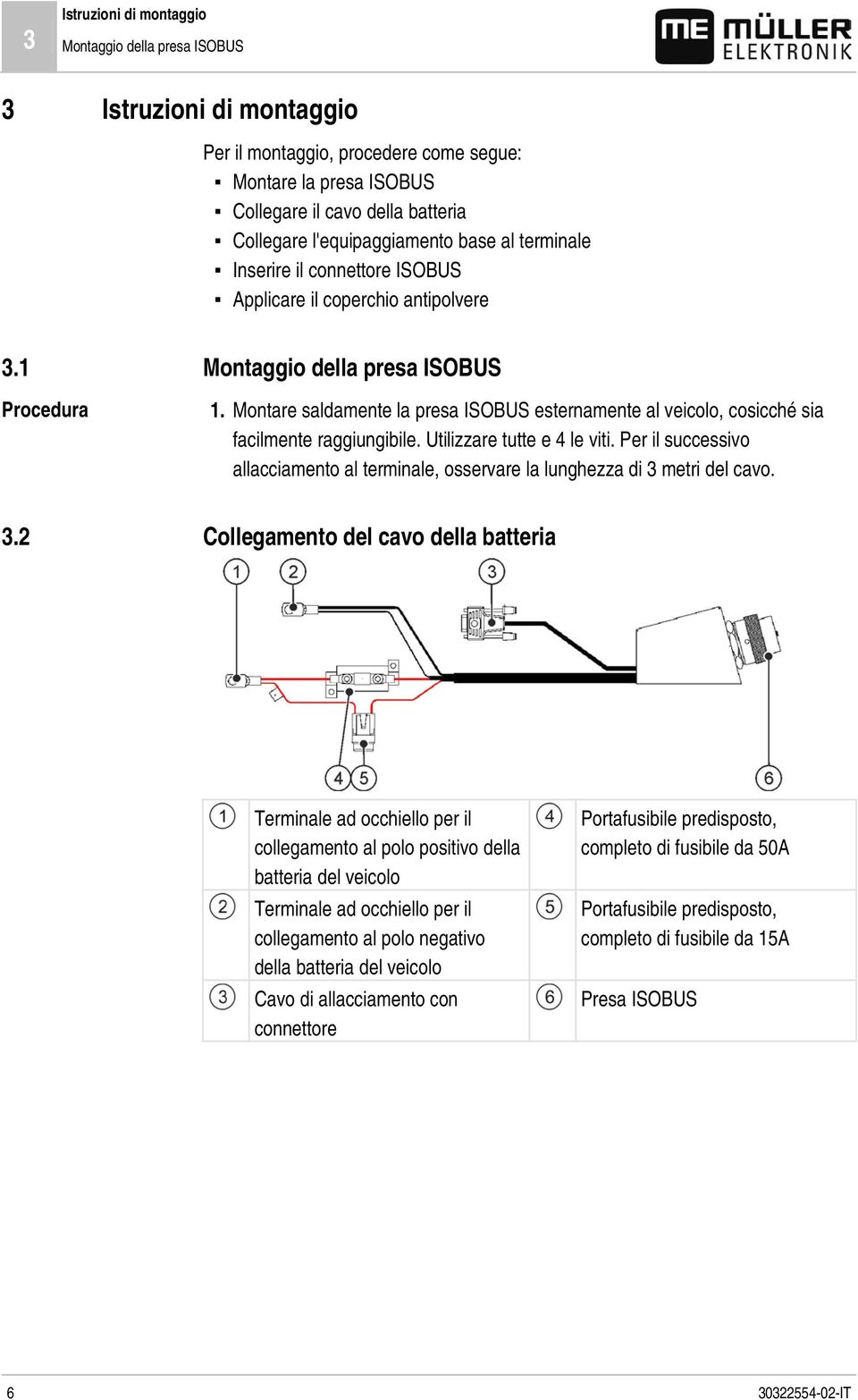 Montare saldamente la presa ISOBUS esternamente al veicolo, cosicché sia facilmente raggiungibile. Utilizzare tutte e 4 le viti.