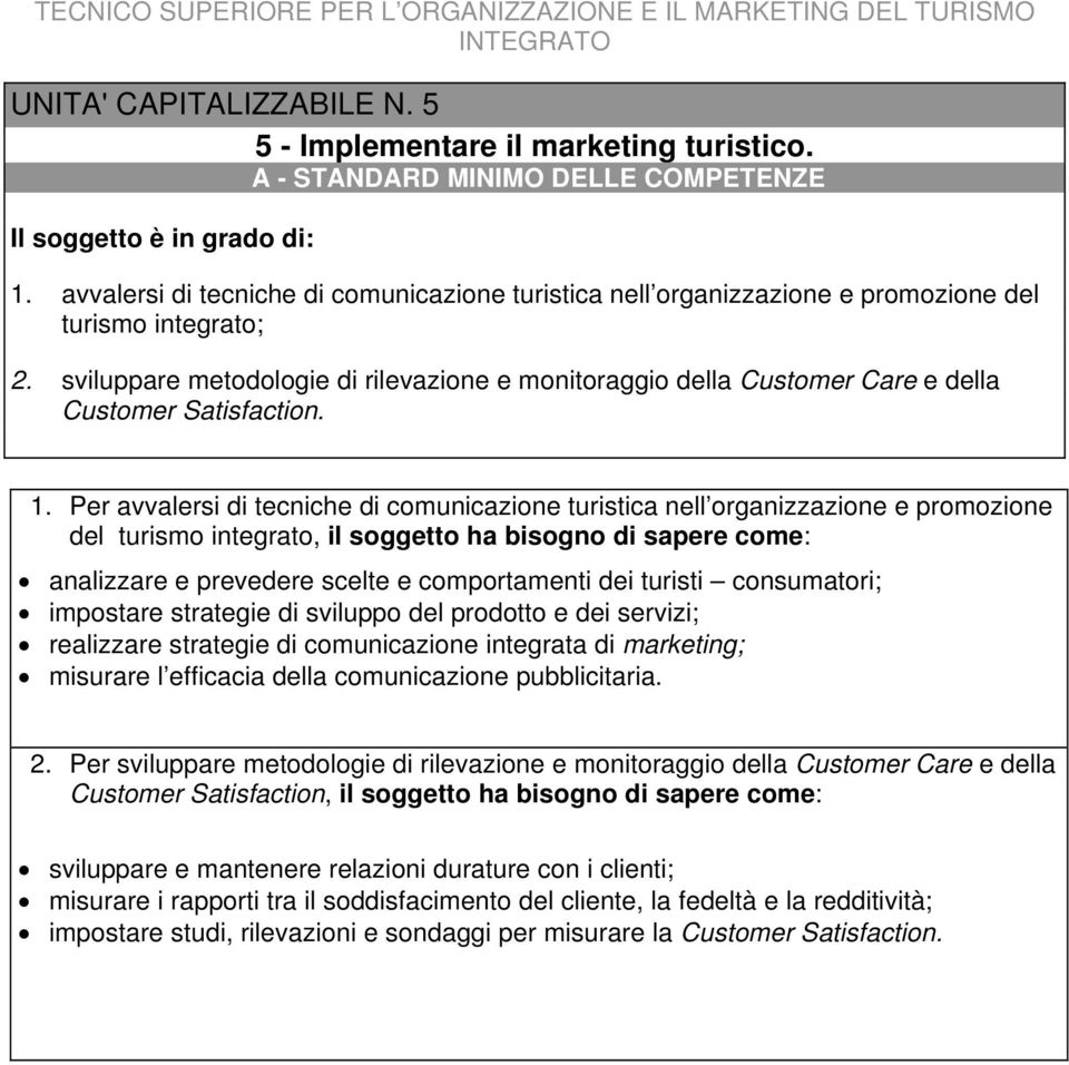 sviluppare metodologie di rilevazione e monitoraggio della Customer Care e della Customer Satisfaction. 1.