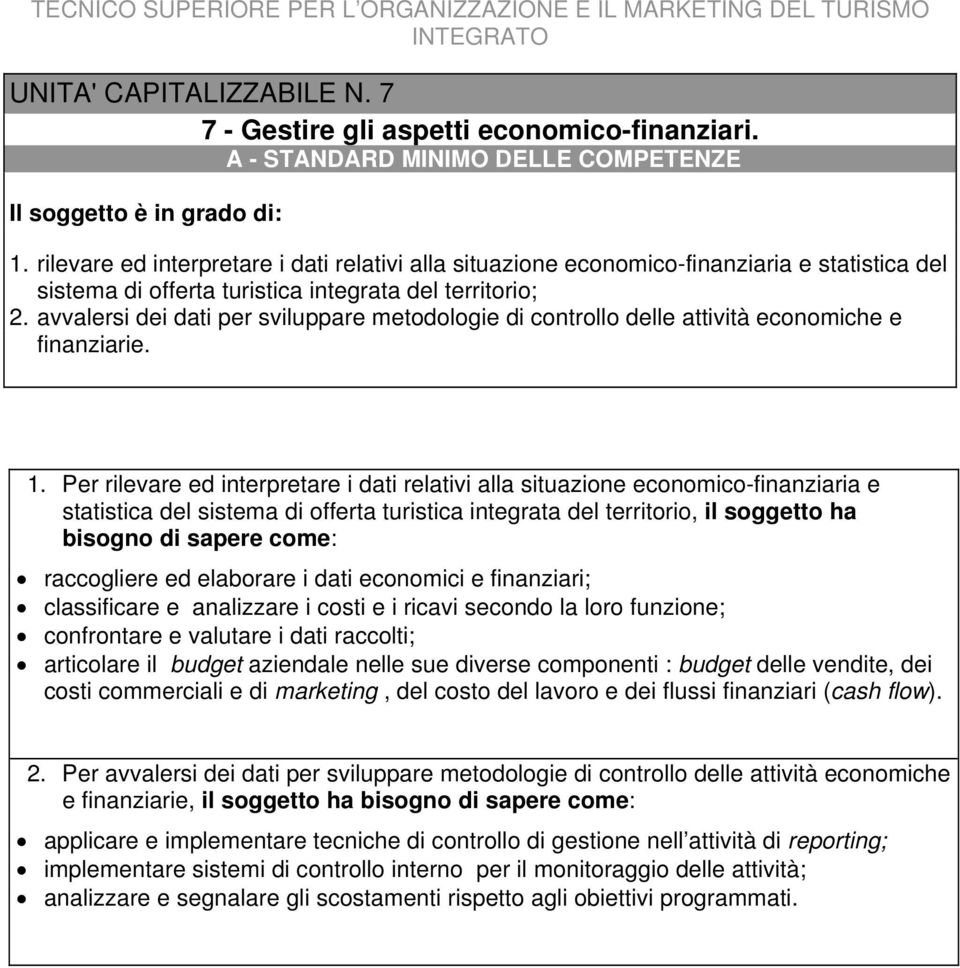 avvalersi dei dati per sviluppare metodologie di controllo delle attività economiche e finanziarie. 1.