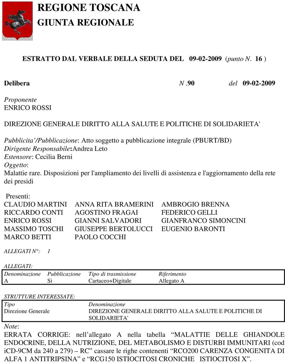 Responsabile:Andrea Leto Estensore: Cecilia Berni Oggetto: Malattie rare.