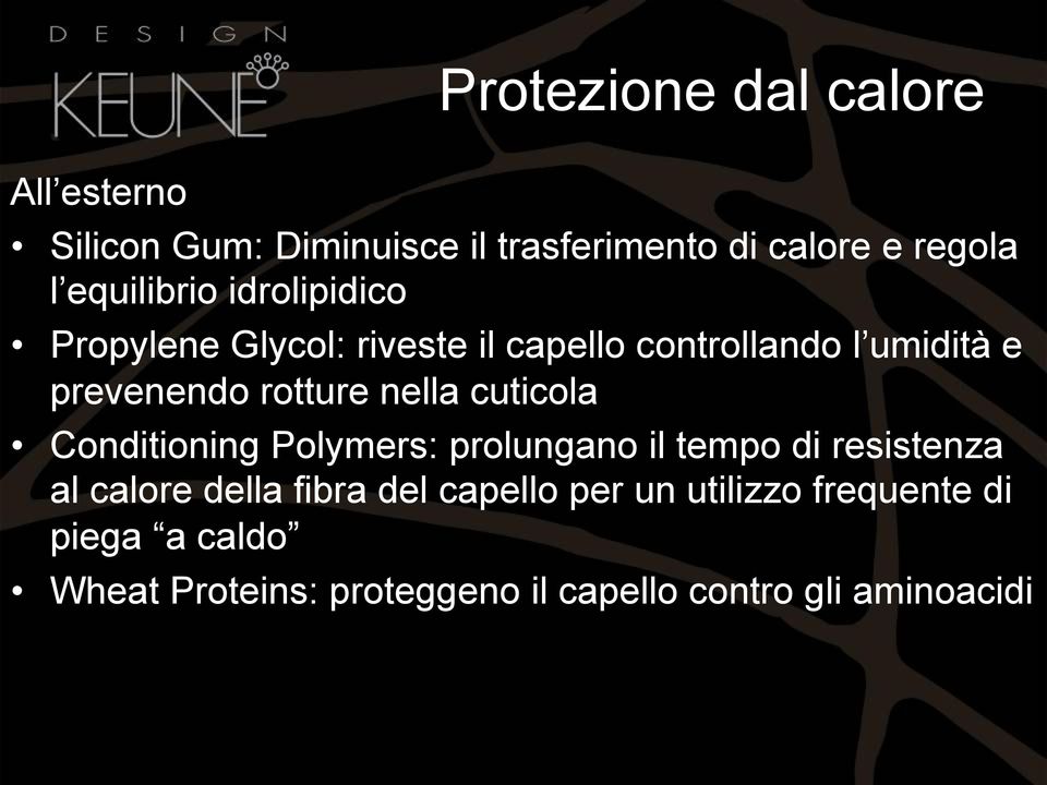 rotture nella cuticola Conditioning Polymers: prolungano il tempo di resistenza al calore della fibra