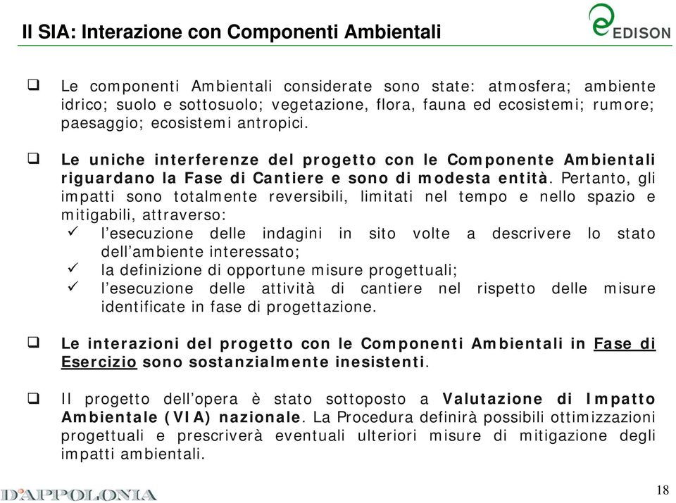 Pertanto, gli impatti sono totalmente reversibili, limitati nel tempo e nello spazio e mitigabili, attraverso: l esecuzione delle indagini in sito volte a descrivere lo stato dell ambiente