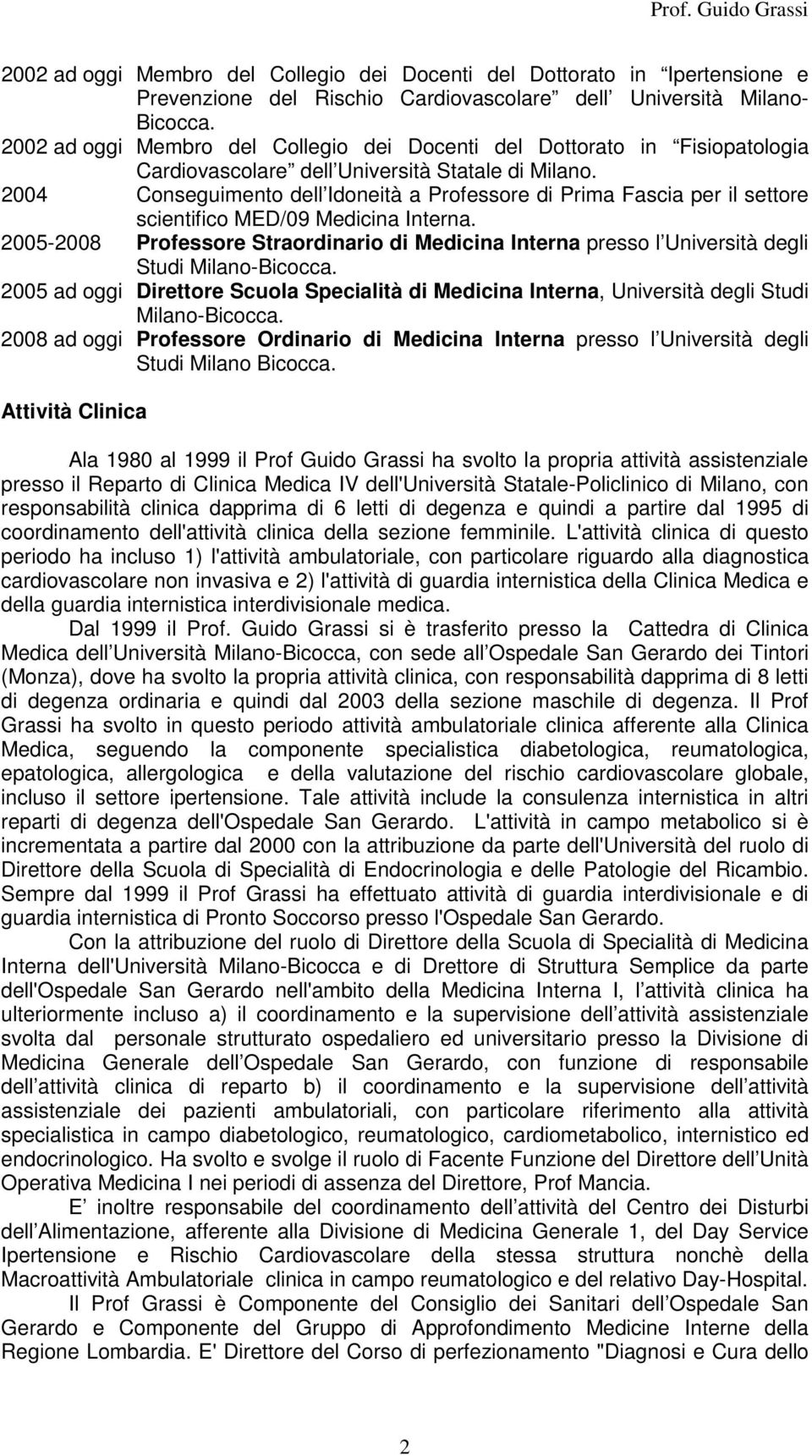 2004 Conseguimento dell Idoneità a Professore di Prima Fascia per il settore scientifico MED/09 Medicina Interna.