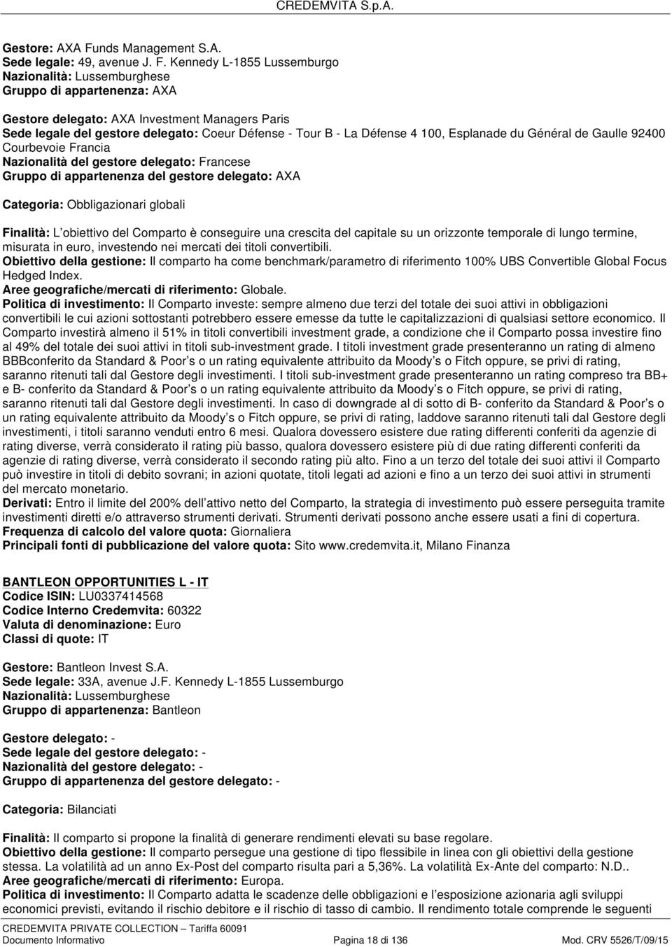 Kennedy L-1855 Gruppo di appartenenza: AXA Gestore delegato: AXA Investment Managers Paris Sede legale del gestore delegato: Coeur Défense - Tour B - La Défense 4 100, Esplanade du Général de Gaulle