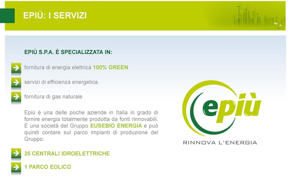 fornitura di gas naturale Epiù è una delle poche aziende in Italia in grado di fornire energia