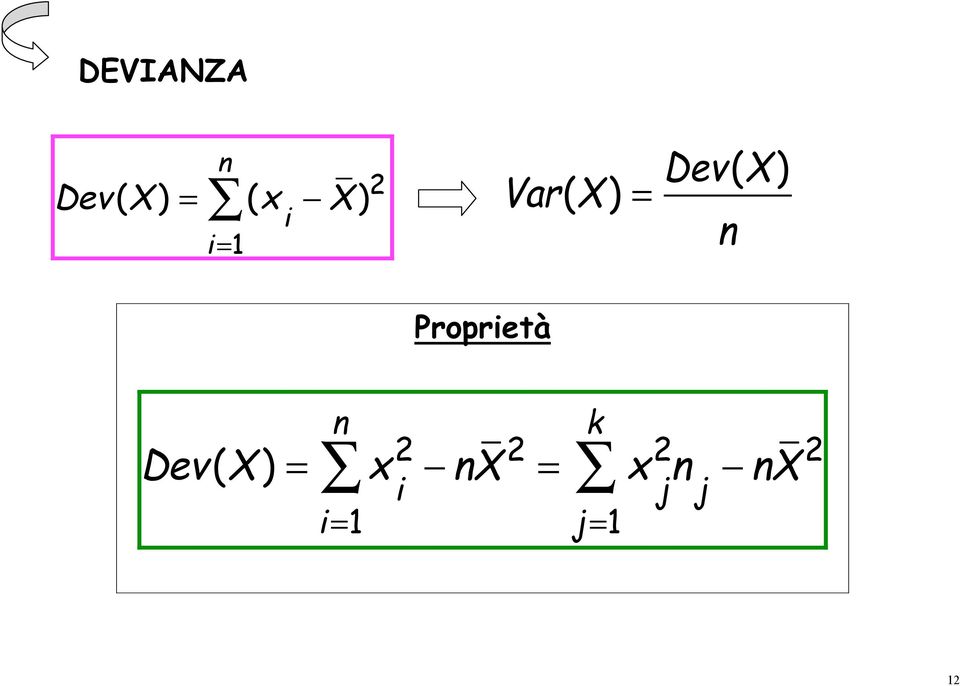 Proprietà n Dev(X ) = 2 x nx