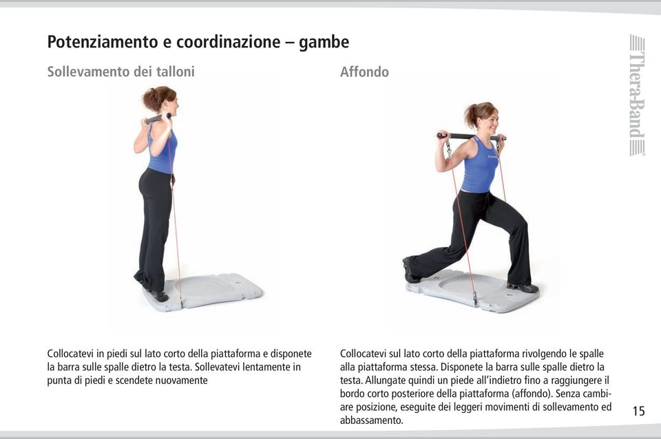 Sollevatevi lentamente in punta di piedi e scendete nuovamente Collocatevi sul lato corto della piattaforma rivolgendo le spalle alla piattaforma