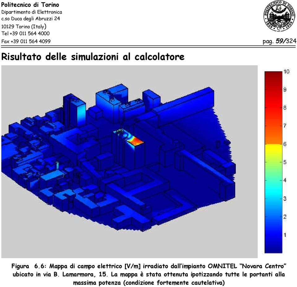 6: Mappa di campo elettrico [V/m] irradiato dall impianto OMNITEL Novara