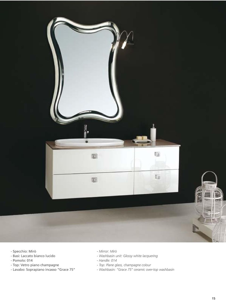Mirò - Washbasin unit: Glossy white lacquering - Handle: 014 - Top: