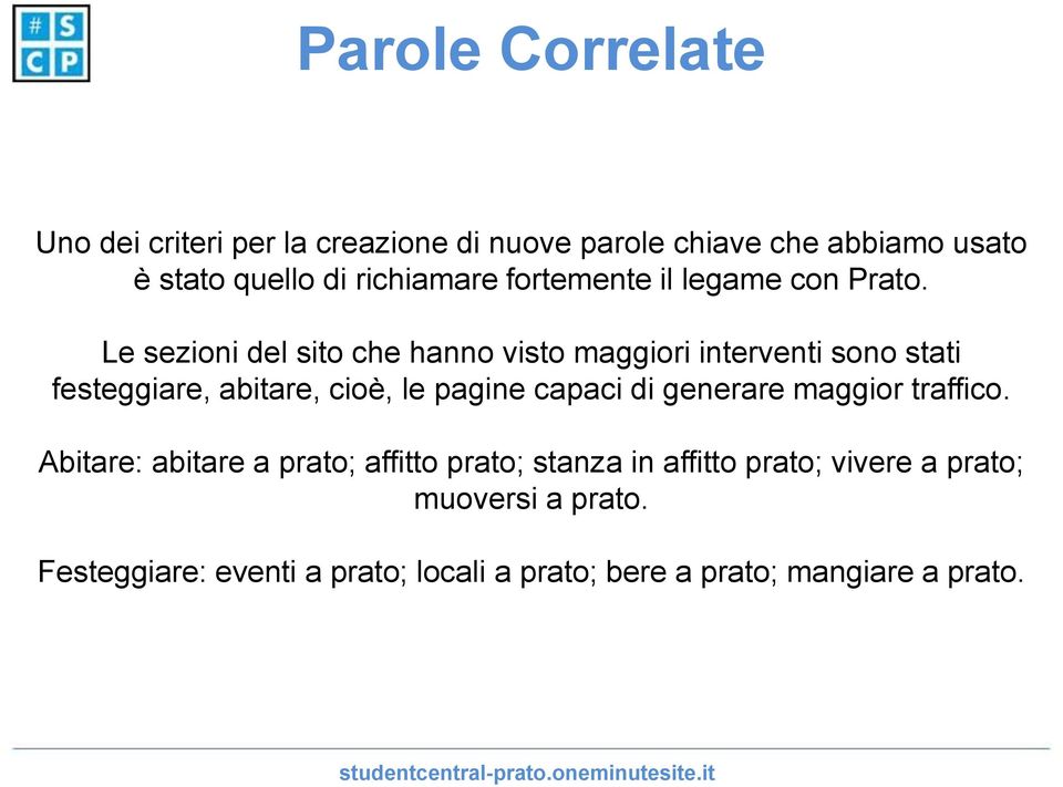 Le sezioni del sito che hanno visto maggiori interventi sono stati festeggiare, abitare, cioè, le pagine capaci di