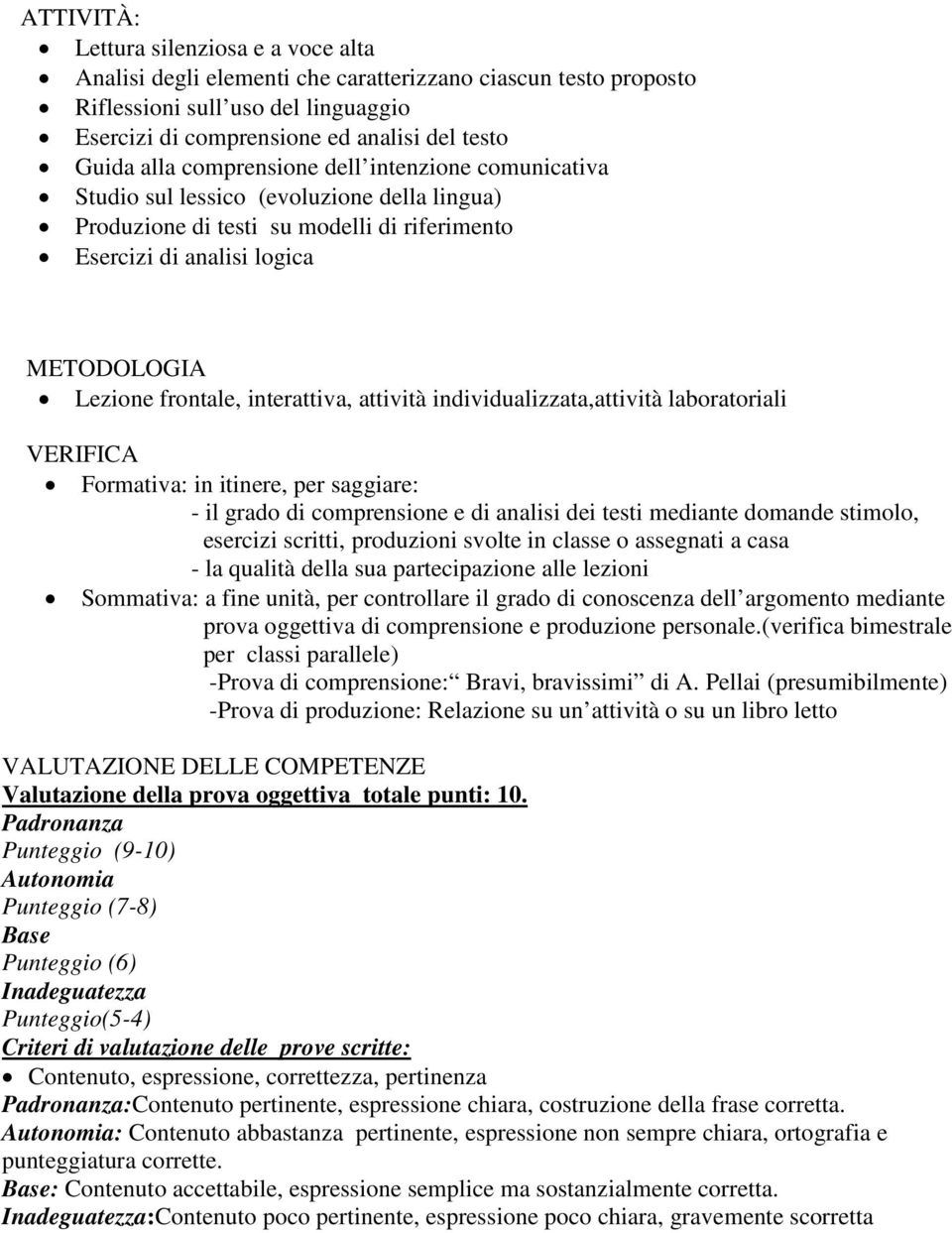 interattiva, attività individualizzata,attività laboratoriali VERIFICA Formativa: in itinere, per saggiare: - il grado di comprensione e di analisi dei testi mediante domande stimolo, esercizi