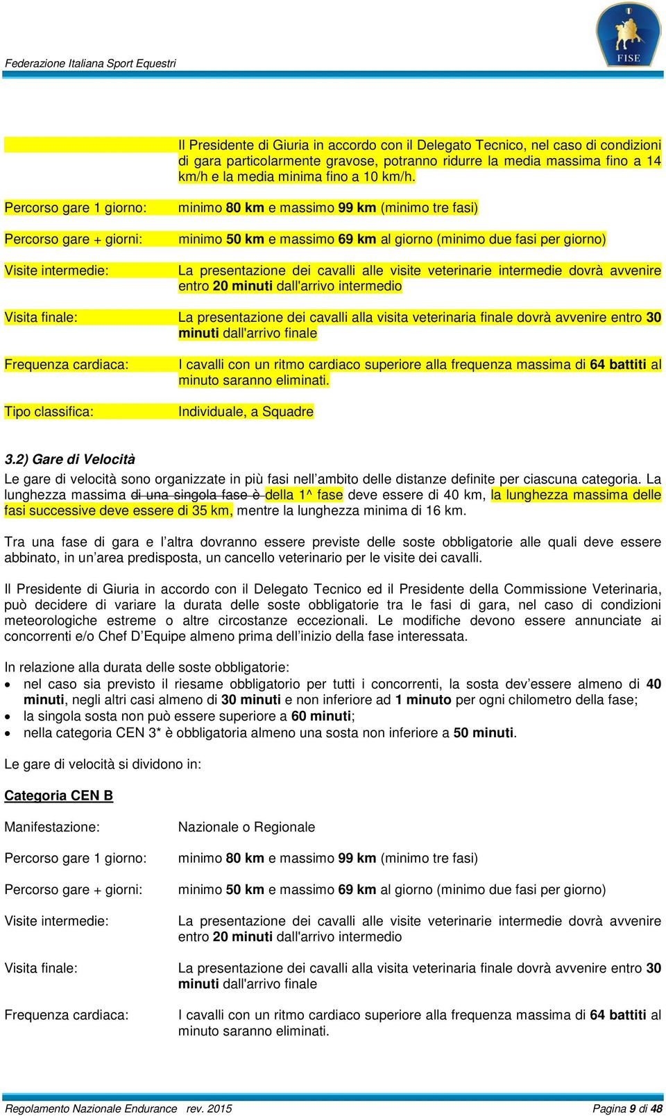 dei cavalli alle visite veterinarie intermedie dovrà avvenire entro 20 minuti dall'arrivo intermedio Visita finale: La presentazione dei cavalli alla visita veterinaria finale dovrà avvenire entro 30