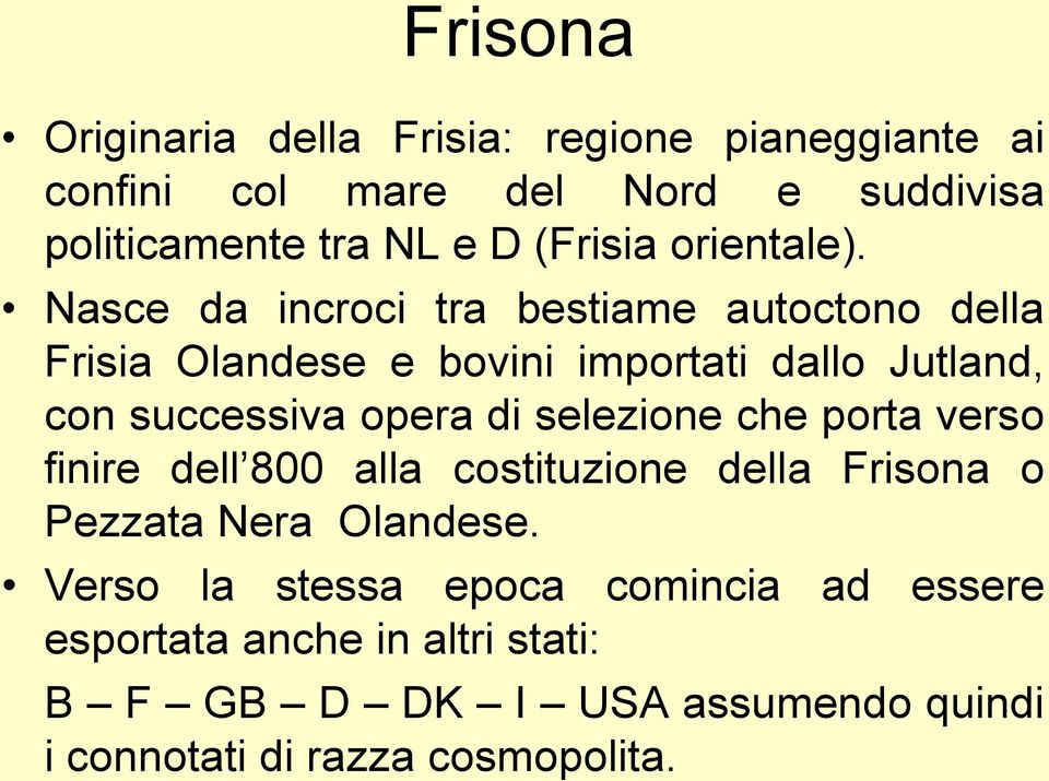 Nasce da incroci tra bestiame autoctono della Frisia Olandese e bovini importati dallo Jutland, con successiva opera di