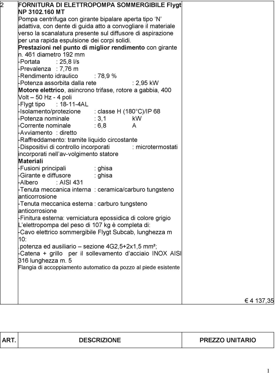 espulsione dei corpi solidi. Prestazioni nel punto di miglior rendimento con girante n.