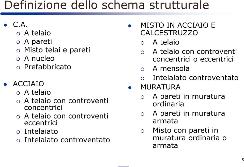 telaio con controventi eccentrici Intelaiato Intelaiato controventato MISTO IN ACCIAIO E CALCESTRUZZO A telaio A