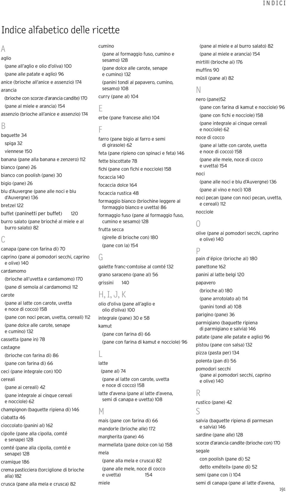 (pane) 30 bigio (pane) 26 blu d Auvergne (pane alle noci e blu d Auvergne) 136 bretzel 122 buffet (paninetti per buffet) 120 burro salato (pane brioché al miele e al burro salato) 82 C canapa (pane