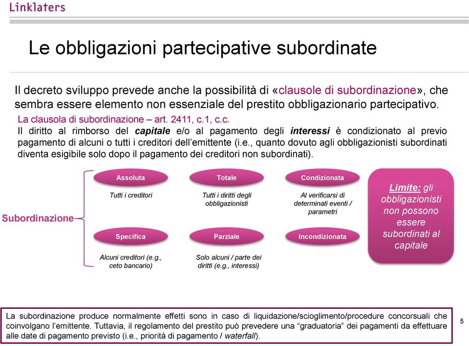 e., quanto dovuto agli obbligazionisti subordinati diventa esigibile solo dopo il pagamento dei creditori non subordinati).