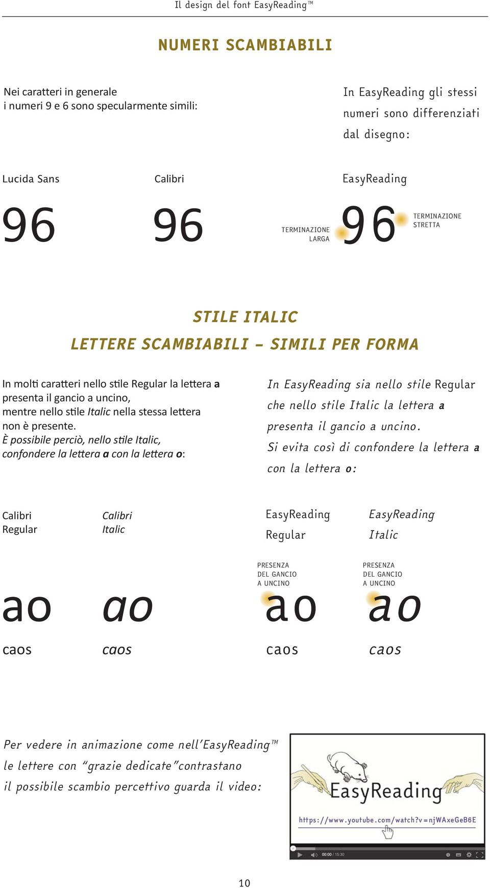 presente. È possibile perciò, nello stile Italic, confondere la lettera a con la lettera o: In sia nello stile Regular che nello stile Italic la lettera a presenta il gancio a uncino.