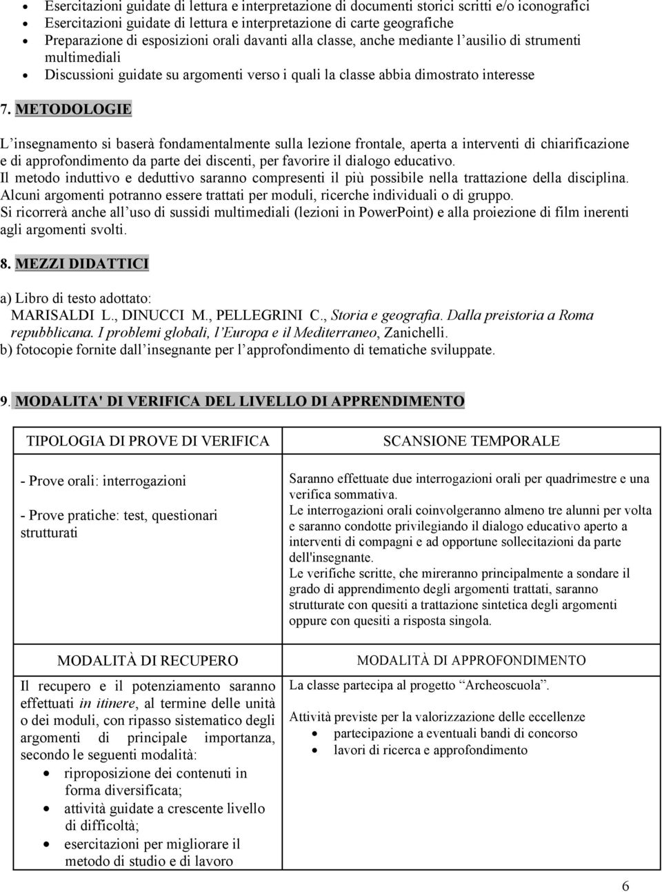 METODOLOGIE L insegnamento si baserà fondamentalmente sulla lezione frontale, aperta a interventi di chiarificazione e di approfondimento da parte dei discenti, per favorire il dialogo educativo.