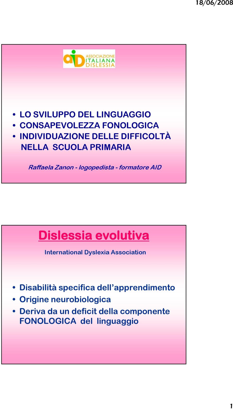 Dislessia evolutiva International Dyslexia Association Disabilità specifica dell