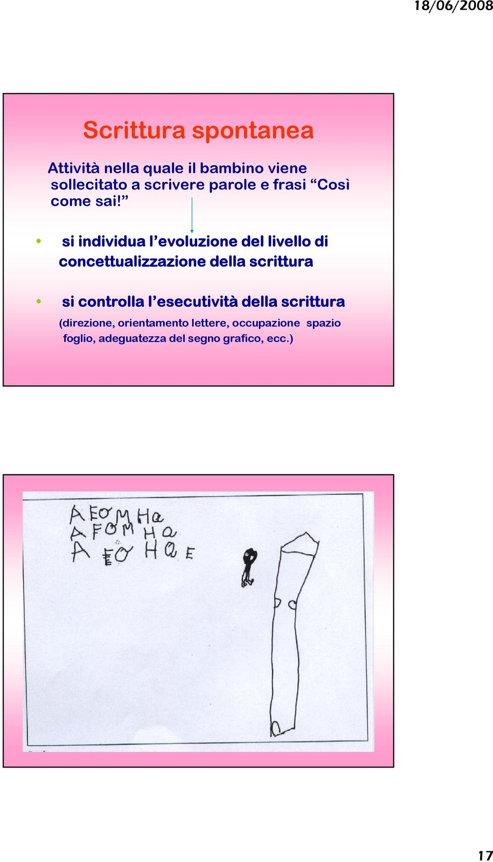 si individua l evoluzione del livello di concettualizzazione della scrittura si