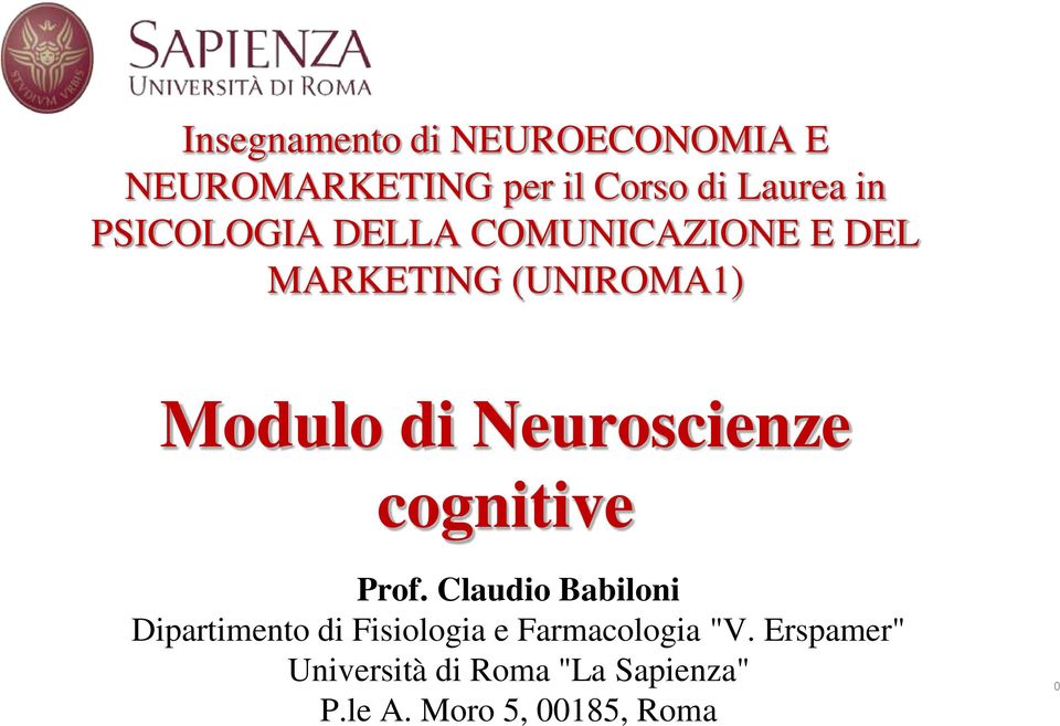 Neuroscienze cognitive Prof.