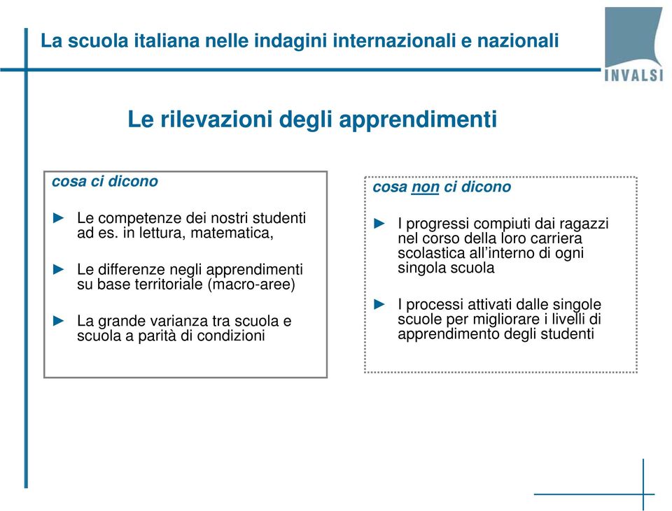 in lettura, matematica, Le differenze negli apprendimenti su base territoriale (macro-aree) La grande varianza tra scuola e scuola a