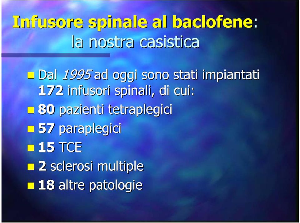 spinali, di cui: 80 pazienti tetraplegici 57