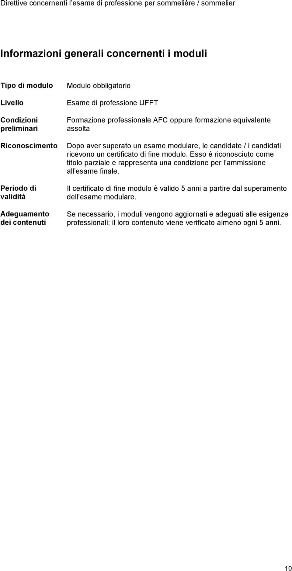 di fine modulo. Esso è riconosciuto come titolo parziale e rappresenta una condizione per l ammissione all esame finale.