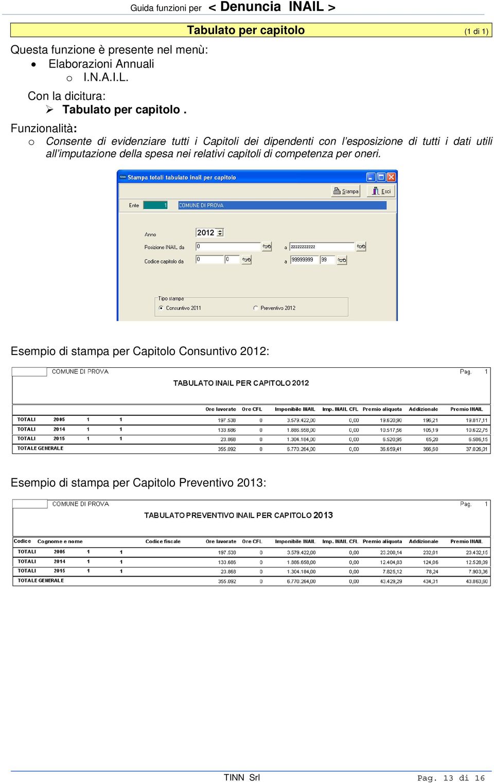 esposizione di tutti i dati utili all imputazione della spesa nei relativi capitoli di