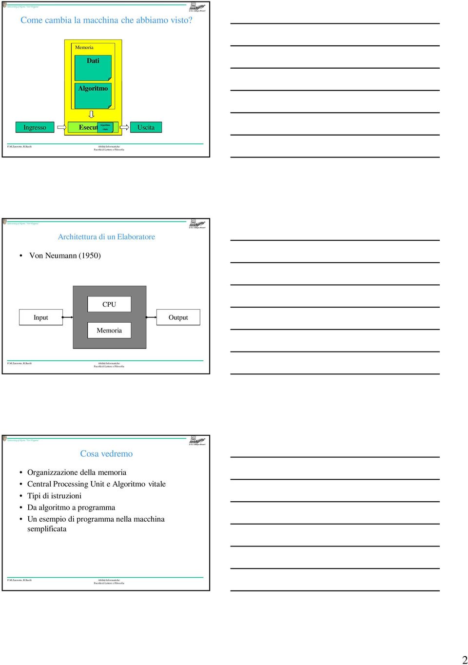 Architettura di un Elaboratore Von Neumann (1950) Input CPU Memoria Output Cosa vedremo